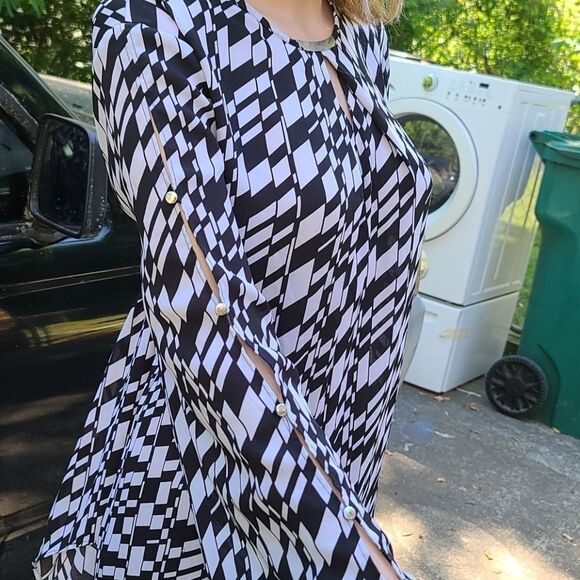 Cato lg slve button up  blk&white blouse - Picture 13 of 15